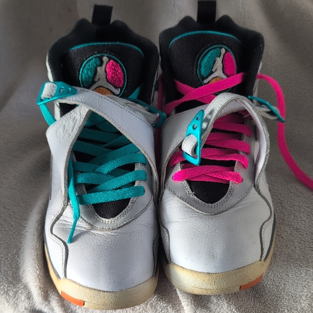 Kids White and Black Sneakers with Pink and Blue Accents